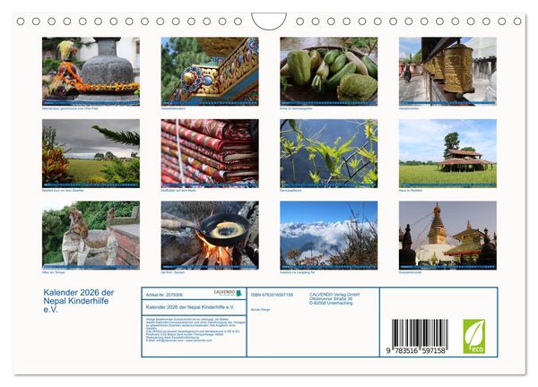 Produktbild: Kalender 2026 der Nepal Kinderhilfe e.V. (Wandkalender 2026 DIN A4 quer), CALVENDO Monatskalender