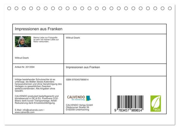 Produktbild: Impressionen aus Franken (Tischkalender 2026 DIN A5 quer), CALVENDO Monatskalender