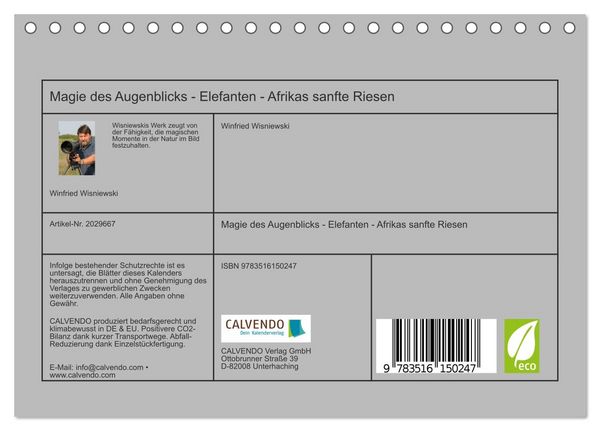 Produktbild: Magie des Augenblicks - Elefanten - Afrikas sanfte Riesen (Tischkalender 2026 DIN A5 quer), CALVENDO Monatskalender