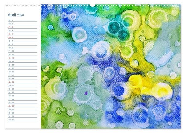 Produktbild: Jadegr&uuml;n und K&ouml;nigsblau - Zauberhafte Aquarellexperimente in Gr&uuml;n und Blau (hochwertiger Premium Wandkalender 2026 DIN A2 quer), Kunstdruck in Hochglanz