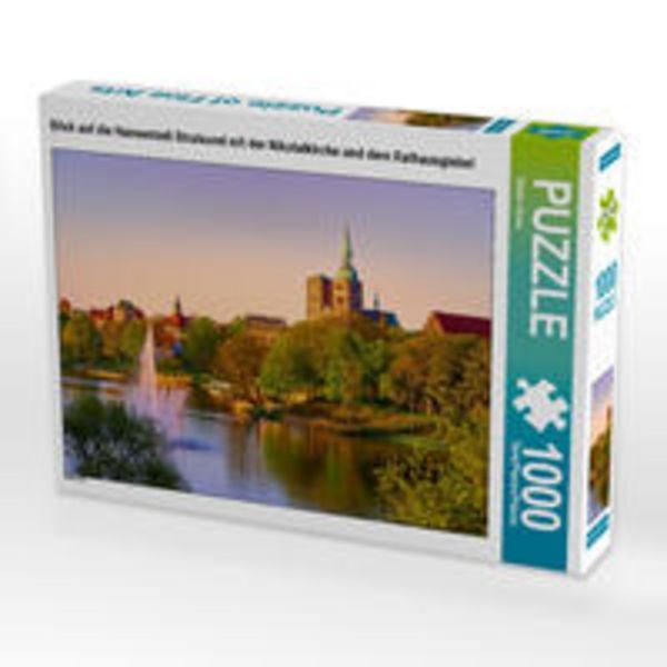 CALVENDO Puzzle Blick auf die Hansestadt Stralsund mit der Nikolaikirche und dem Rathausgiebel 1000 Teile Lege-Größe 64 x 48 cm Foto-Puzzle Bild von Stefan Dinse