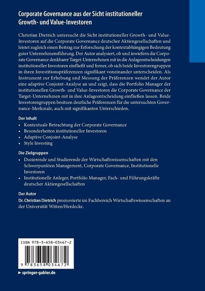 Produktbild: Corporate Governance aus der Sicht institutioneller Growth- und Value-Investoren