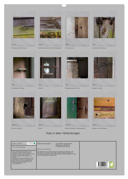 Produktbild: Holz in alten Verbindungen (Wandkalender 2026 DIN A2 hoch), CALVENDO Monatskalender
