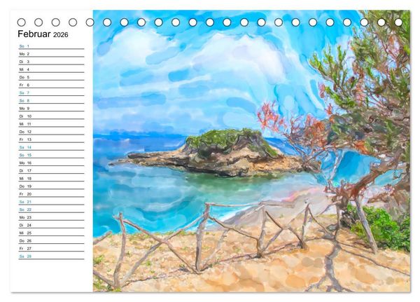 Produktbild: Mallorca - Impressionen in Aquarellfarben (Tischkalender 2026 DIN A5 quer), CALVENDO Monatskalender