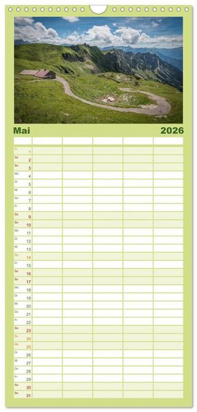 Produktbild: Familienplaner 2026 - Oberallg&auml;u - Oberstdorf und Umgebung mit 5 Spalten (Wandkalender, 21 x 45 cm) CALVENDO