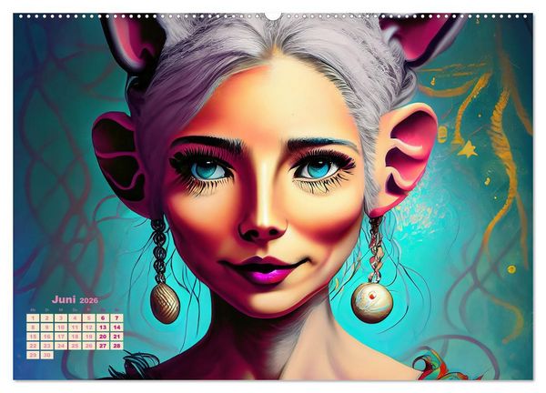 Produktbild: Fantasy Tier Frauen Portraits (Wandkalender 2026 DIN A2 quer), CALVENDO Monatskalender