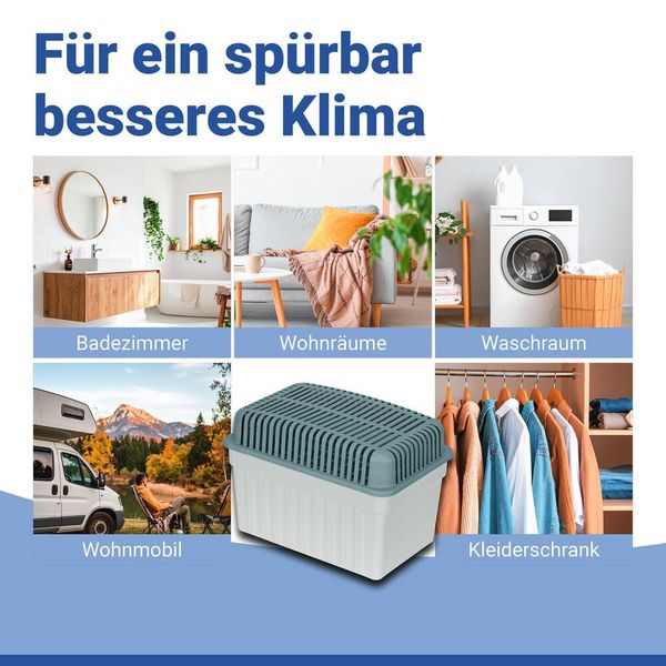 Produktbild: Luftentfeuchter 1 kg Grau, inkl. 3 Nachf&uuml;ller, f&uuml;r R&auml;ume bis 80 m&sup3;
