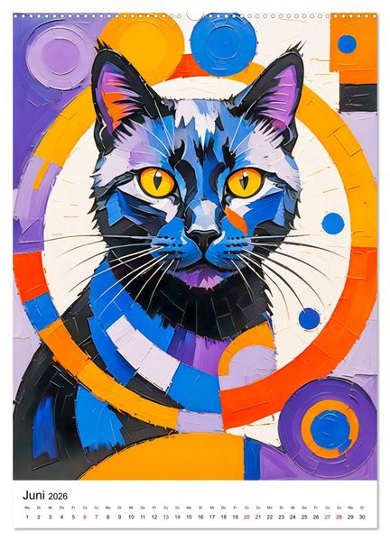 Produktbild: Pop-Art Katzen - Moderne, verr&uuml;ckte Katzenportr&auml;ts (Wandkalender 2026 DIN A2 hoch), CALVENDO Monatskalender