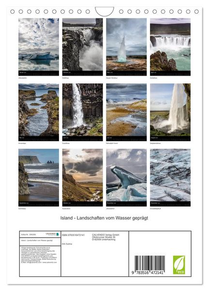 Produktbild: Island - Landschaften vom Wasser gepr&auml;gt (Wandkalender 2026 DIN A4 hoch), CALVENDO Monatskalender