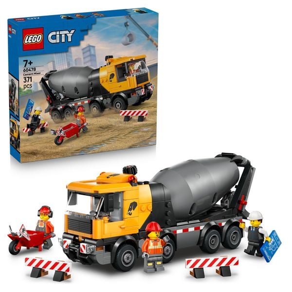 LEGO City Betonmischer (60478); Spielzeugbaufahrzeug mit 3 Minifiguren für Kinder ab 7 Jahren
