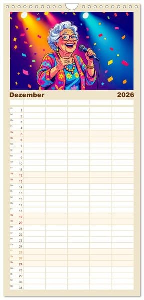 Produktbild: Familienplaner 2026 - Oma rockt den Ruhestand - Lustiger Frauenkalender mit Humor mit 5 Spalten (Wandkalender, 21 x 45 cm) CALVENDO
