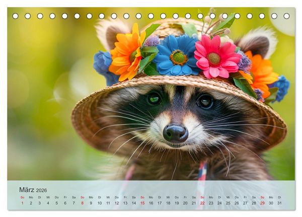 Produktbild: Niedlicher Waschb&auml;ren-Style. Modisch, elegant und blumig (Tischkalender 2026 DIN A5 quer), CALVENDO Monatskalender