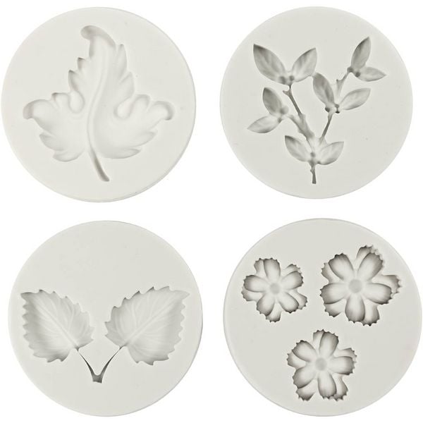 Produktbild: Creativ Company Silikonform, Bl&auml;tter und Bl&uuml;ten, H 0,5 cm, L 1,8-4,5 cm, 4 Stk+1 Stk