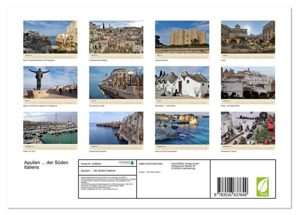 Produktbild: Apulien ... der S&uuml;den Italiens (Wandkalender 2026 DIN A4 quer), CALVENDO Monatskalender