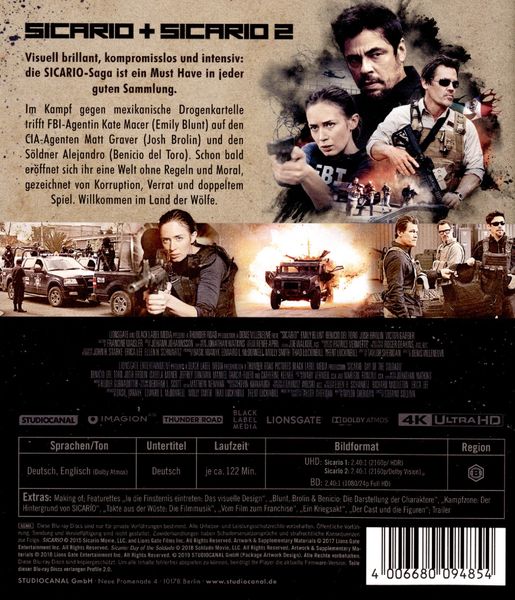 Produktbild: Sicario 1 & 2 (2 4K Ultra-HD) (+ 2 Blu-ray's)
