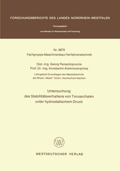 Produktbild: Untersuchung des Stabilit&auml;tsverhaltens von Torusschalen unter hydrostatischem Druck