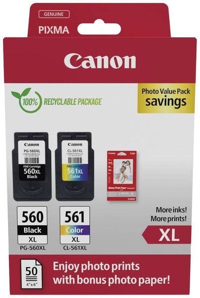 Produktbild: Canon Druckerpatrone CRG PG-560XL/CL-561XL Photo Value Pack Original 2er-Pack Schwarz, Cyan, Magenta, Gelb 3712C008