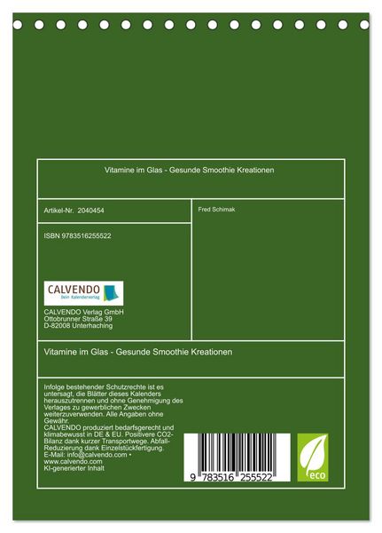 Produktbild: Vitamine im Glas - Gesunde Smoothie Kreationen (Tischkalender 2026 DIN A5 hoch), CALVENDO Monatskalender