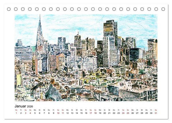 Produktbild: San Francisco in stillen Aquarellen (Tischkalender 2026 DIN A5 quer), CALVENDO Monatskalender