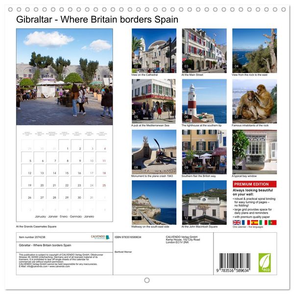 Produktbild: Gibraltar - Where Britain borders Spain (Wall Calendar 2026 12 &times; 12 Inch) CALVENDO 12 Month Wall Calendar