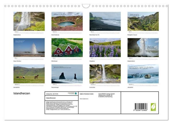 Produktbild: Islandherzen (Wandkalender 2027 DIN A3 quer), CALVENDO Monatskalender