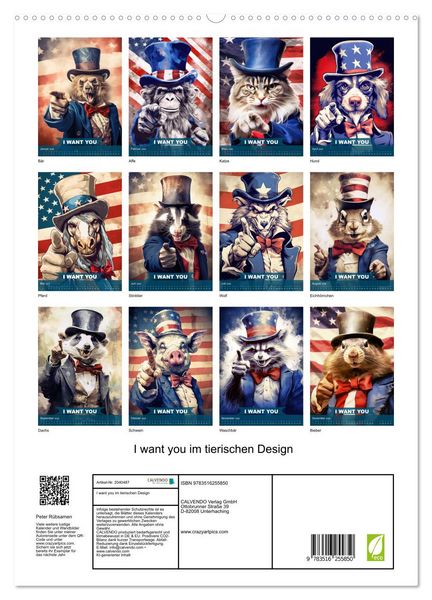 Produktbild: I want you im tierischen Design (hochwertiger Premium Wandkalender 2026 DIN A2 hoch), Kunstdruck in Hochglanz