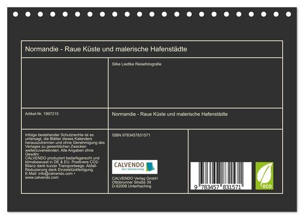 Produktbild: Normandie - Raue K&uuml;ste und malerische Hafenst&auml;dte (Tischkalender 2026 DIN A5 quer), CALVENDO Monatskalender