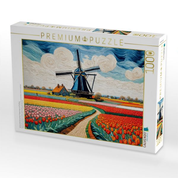 Produktbild: CALVENDO Puzzle Windm&uuml;hle bei buntem Tulpenmeer im Fr&uuml;hling | 1000 Teile Lege-Gr&ouml;&szlig;e 64x48cm Foto-Puzzle f&uuml;r gl&uuml;ckliche Stunden