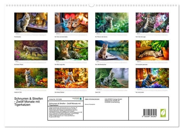 Produktbild: Schnurren & Streifen - Zw&ouml;lf Monate mit Tigerkatzen (hochwertiger Premium Wandkalender 2027 DIN A2 quer), Kunstdruck in Hochglanz