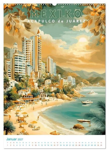 Produktbild: Mexiko - Old School Poster Style (Wandkalender 2027 DIN A2 hoch), CALVENDO Monatskalender