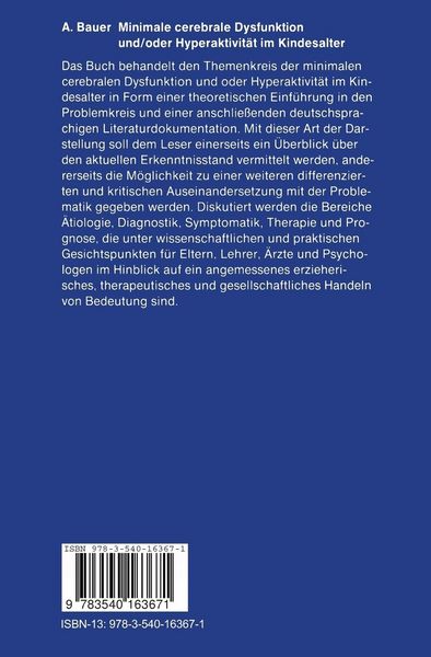 Produktbild: Minimale cerebrale Dysfunktion und/oder Hyperaktivit&auml;t im Kindesalter