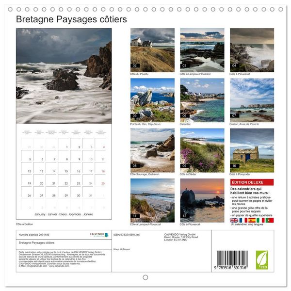 Produktbild: Bretagne Paysages c&ocirc;tiers (Calendrier mural carr&eacute; 2026 30x30 cm) Calendrier double avec une page pour vos prises de notes