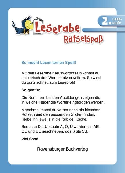Produktbild: Leserabe: Sticker-Kreuzwortr&auml;tsel zum Lesenlernen (2. Lesestufe), t&uuml;rkis