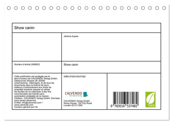 Produktbild: Show canin (Calendrier de bureau 2026 DIN A5 vertical), CALVENDO calendrier mensuel