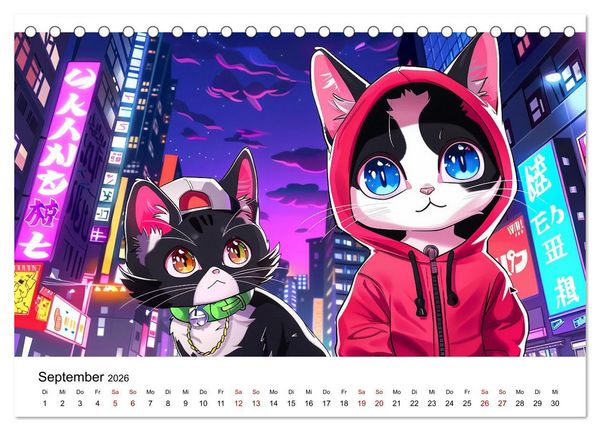 Produktbild: Anime Cats (Tischkalender 2026 DIN A5 quer), CALVENDO Monatskalender