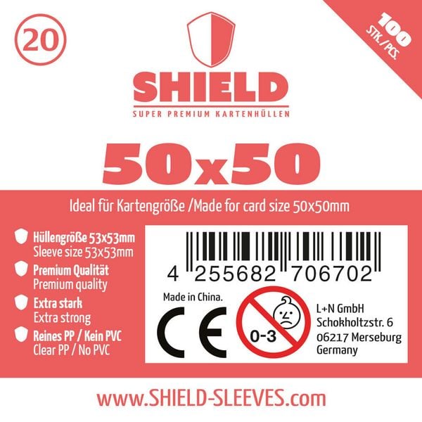 Produktbild: Shield 20 - 100 Super Premium Kartenh&uuml;llen f&uuml;r Kartengr&ouml;&szlig;e 50x50 mm