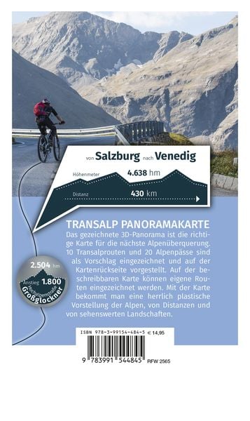 Produktbild: KOMPASS Radfernwegekarte Transalp Panoramakarte 1:2 Mio.