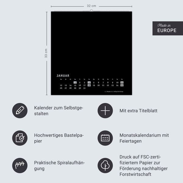 Produktbild: Premium-Bastelkalender schwarz groß 2026