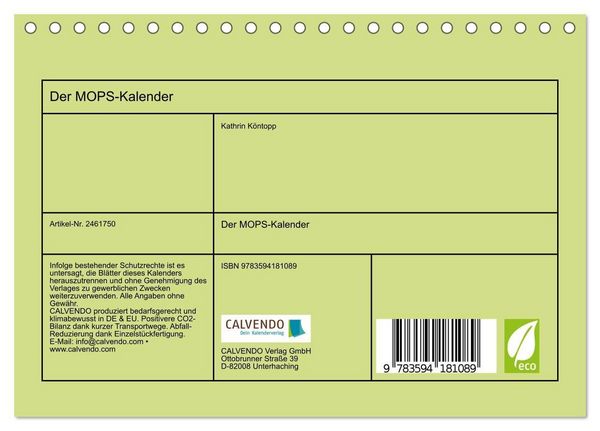 Produktbild: Der MOPS-Kalender (Tischkalender 2027 DIN A5 quer), CALVENDO Monatskalender