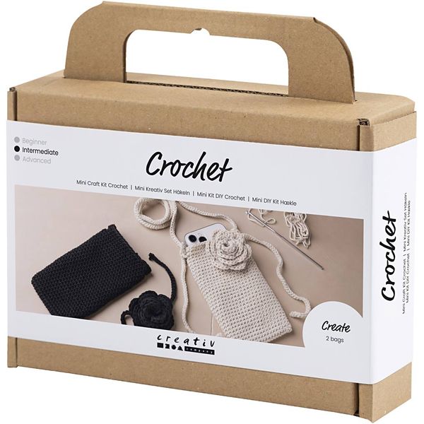 Produktbild: Creativ Company DIY Sets Stricken & H&auml;keln Mini Kreativ Set H&auml;keln, Tasche mit Rose, Kreativ Box
