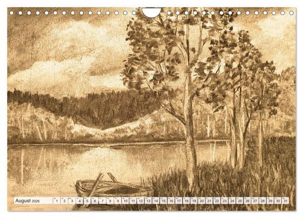 Produktbild: Pausen f&uuml;r deine Seele - Seelenlandschaften in Sepia - Ein Jahr der Ruhe mit Kohlezeichnungen (Wandkalender 2026 DIN A4 quer), CALVENDO Monatskalender