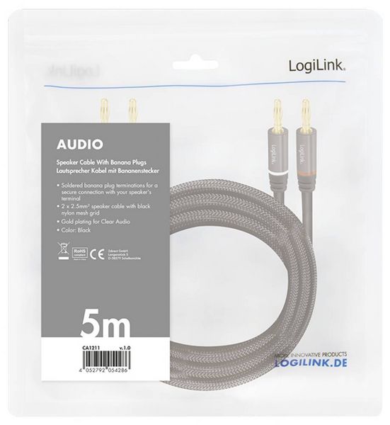 Produktbild: LogiLink CA1211 Audio Anschlusskabel 5.0m Schwarz Geschirmt, Farbcodiert