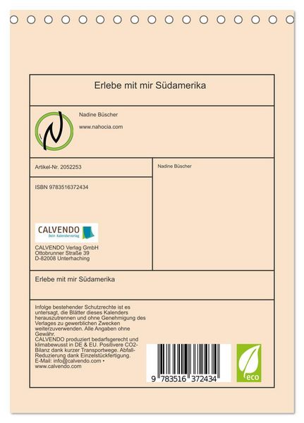 Produktbild: Erlebe mit mir S&uuml;damerika (Tischkalender 2026 DIN A5 hoch), CALVENDO Monatskalender