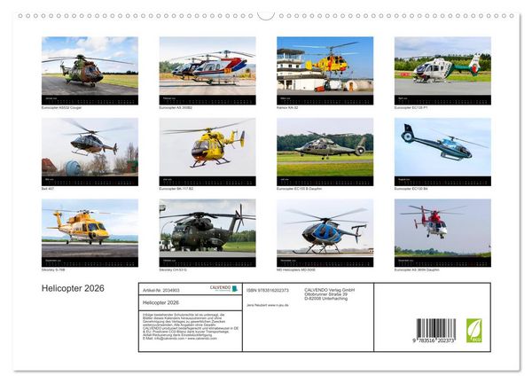Produktbild: Helicopter 2026 (hochwertiger Premium Wandkalender 2026 DIN A2 quer), Kunstdruck in Hochglanz