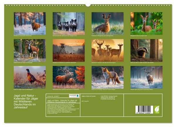 Produktbild: Jagd und Natur - Kalender f&uuml;r J&auml;ger mit Wildtieren Deutschlands im Jahreslauf (hochwertiger Premium Wandkalender 2026 DIN A2 quer), Kunstdruck in Hochglanz