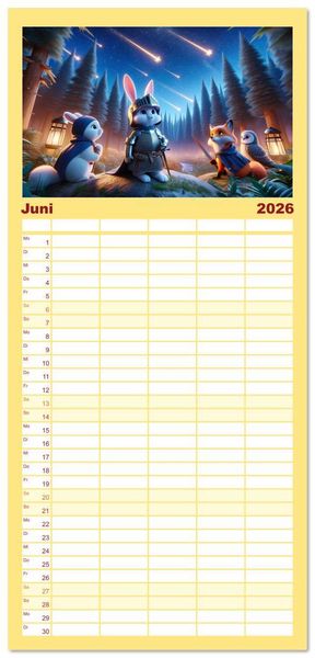 Produktbild: Familienplaner 2026 - Ritterliche Tierfreunde: Ein Jahr voller Spannung und Humor mit 5 Spalten (Wandkalender, 21 x 45 cm) CALVENDO