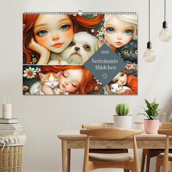 Produktbild: Vertr&auml;umte M&auml;dchen. Tiere, Blumen, Liebe. (Wandkalender 2026 DIN A2 quer), CALVENDO Monatskalender