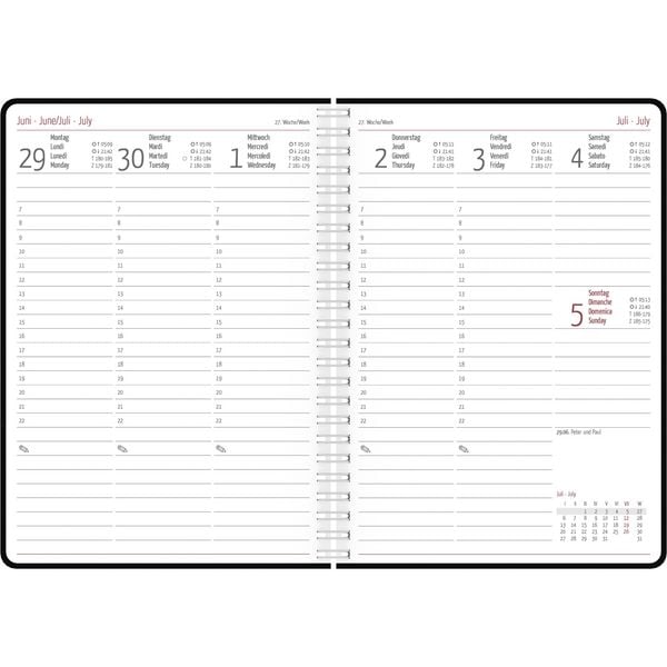 Wochenplaner Balacron schwarz 2026 - Büro-Kalender A5 - Cheftimer - black - Ringbindung - 1 Woche 2 Seiten - 128 Seiten - Zettler