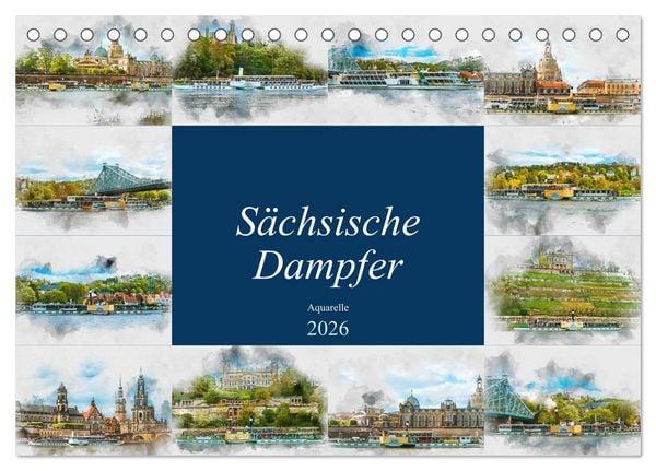 Produktbild: S&auml;chsische Dampfer Aquarelle (Tischkalender 2026 DIN A5 quer), CALVENDO Monatskalender