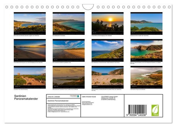 Produktbild: Sardinien Panoramakalender (Wandkalender 2027 DIN A4 quer), CALVENDO Monatskalender